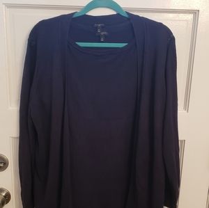Talbots 100% Summer Linen navy knit twin set: Open Front Cardigan & Matching …
